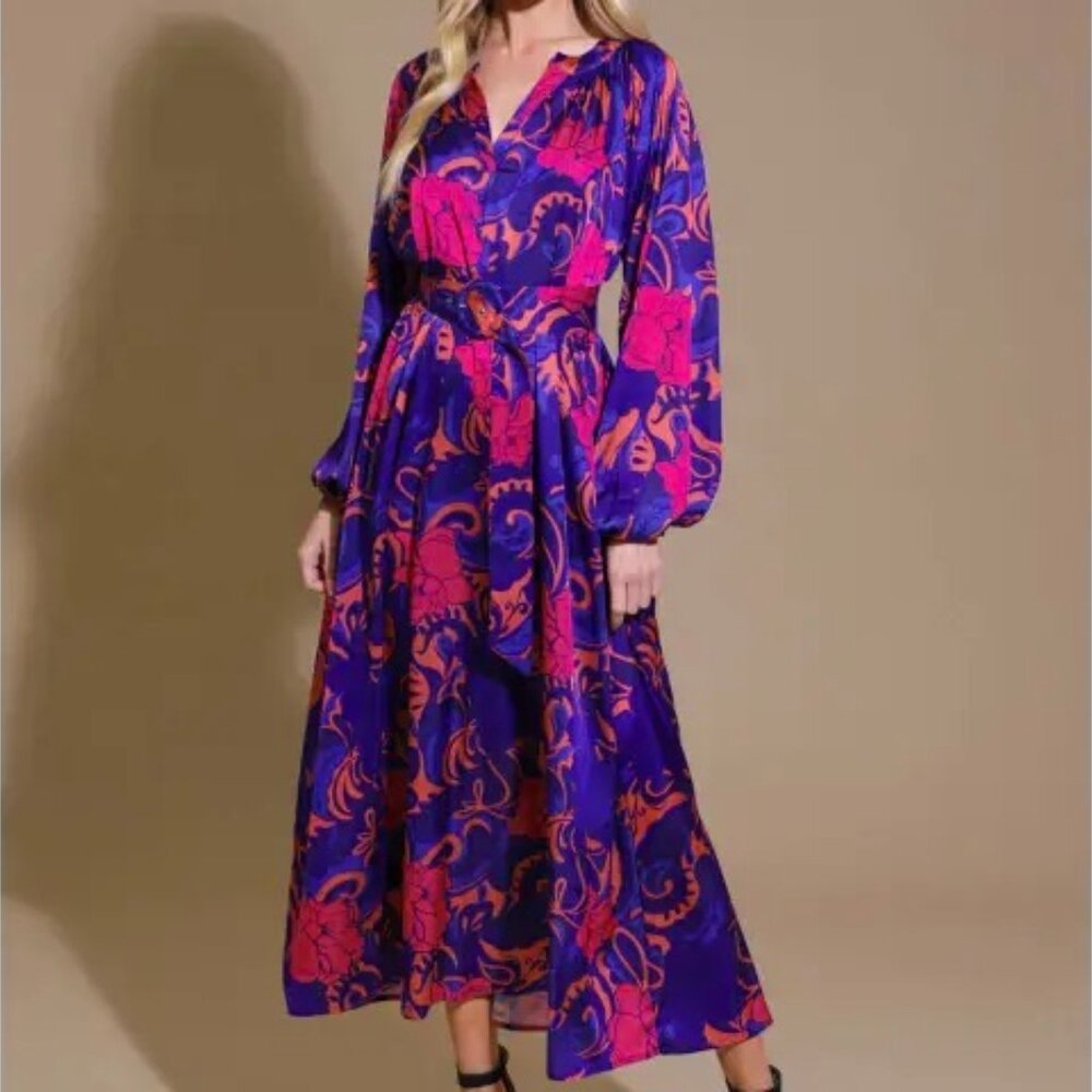 Navy Coral Printed Woven Midi Dress